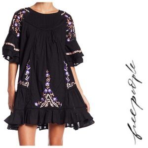 FREE PEOPLE Black Pavlo Floral Embroidery Dress